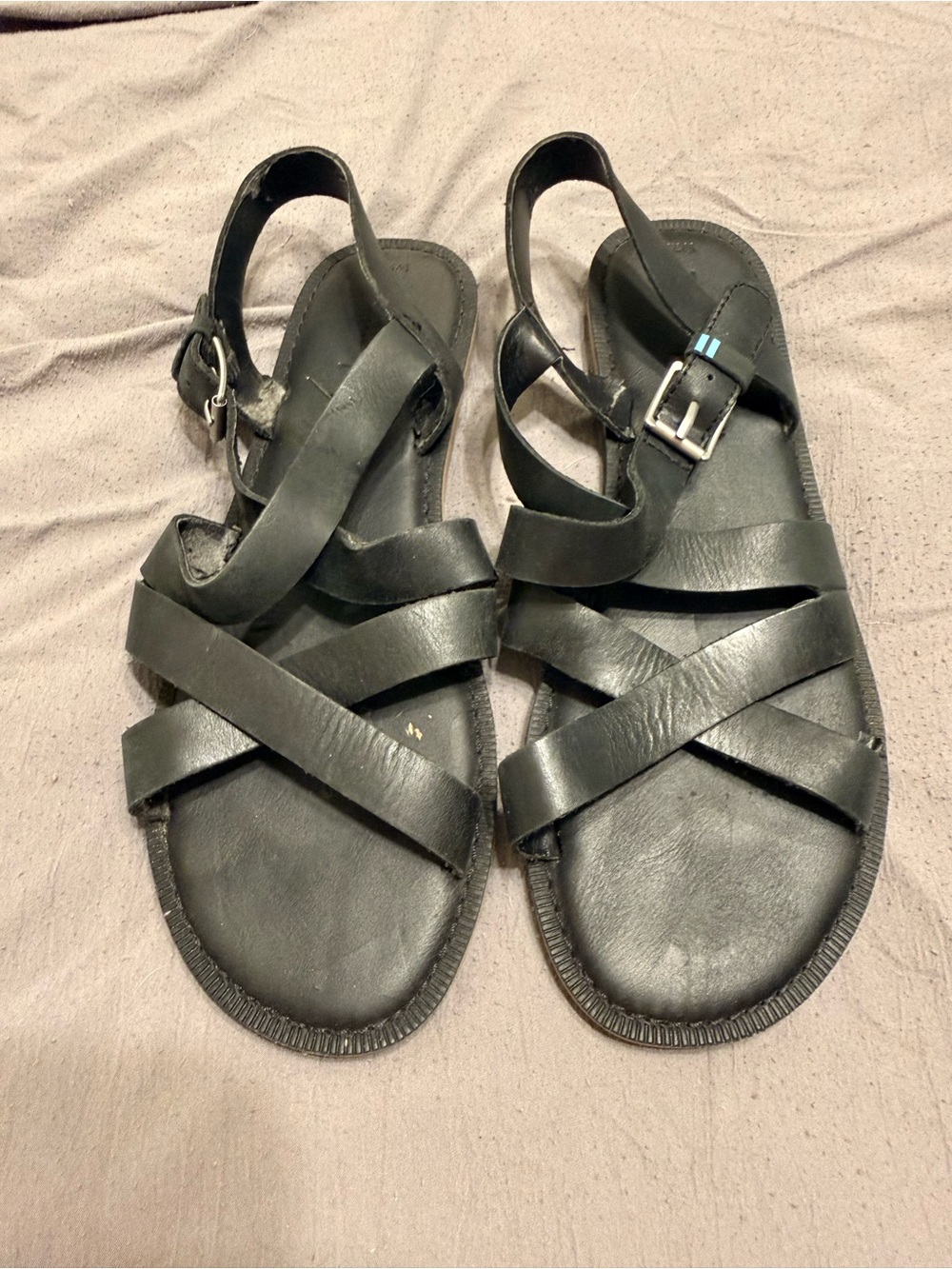 TOMS Black Strappy Leather Sandals